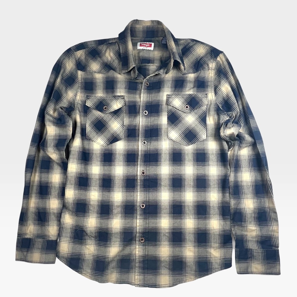 Wrangler Mens Small Blue Plaid Lightweight Flannel Western Shirt 112346286